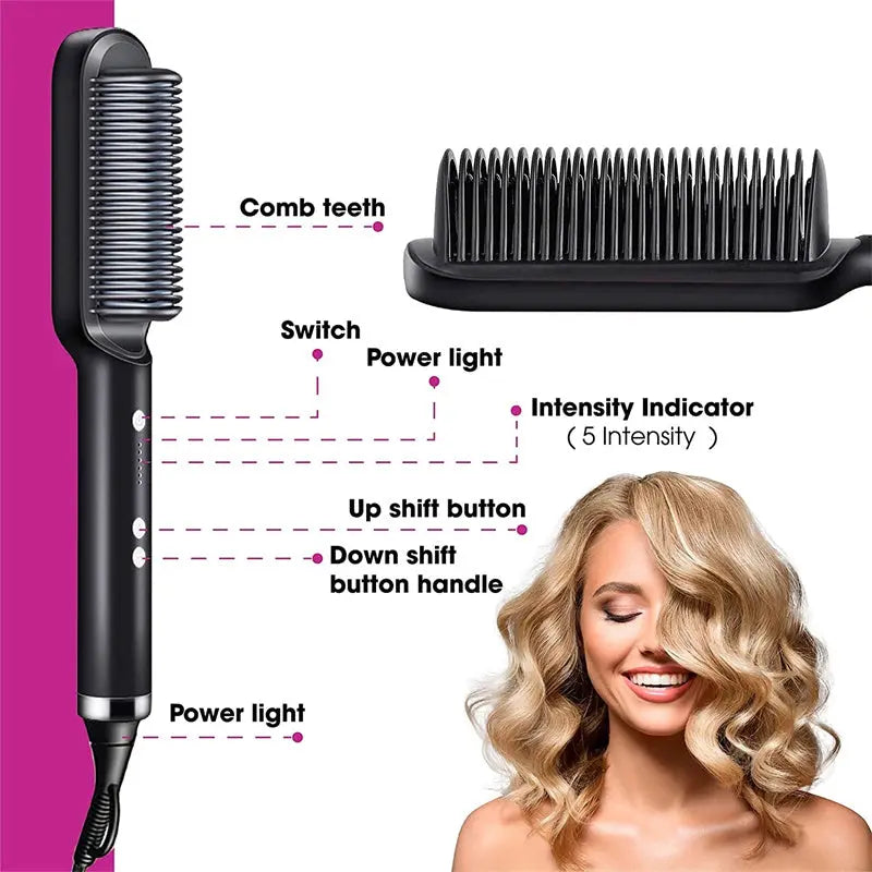 Elora 2-in-1 Hair Straightener & Curling Hot Comb | Negative Ion Ceramic Brush Elora