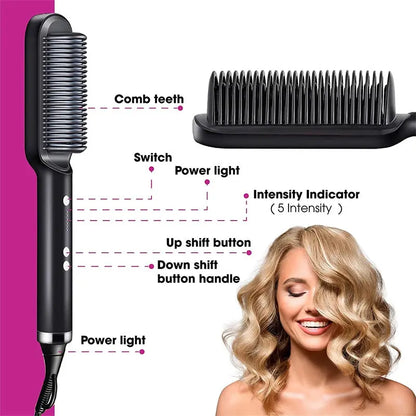 Elora 2-in-1 Hair Straightener & Curling Hot Comb | Negative Ion Ceramic Brush Elora